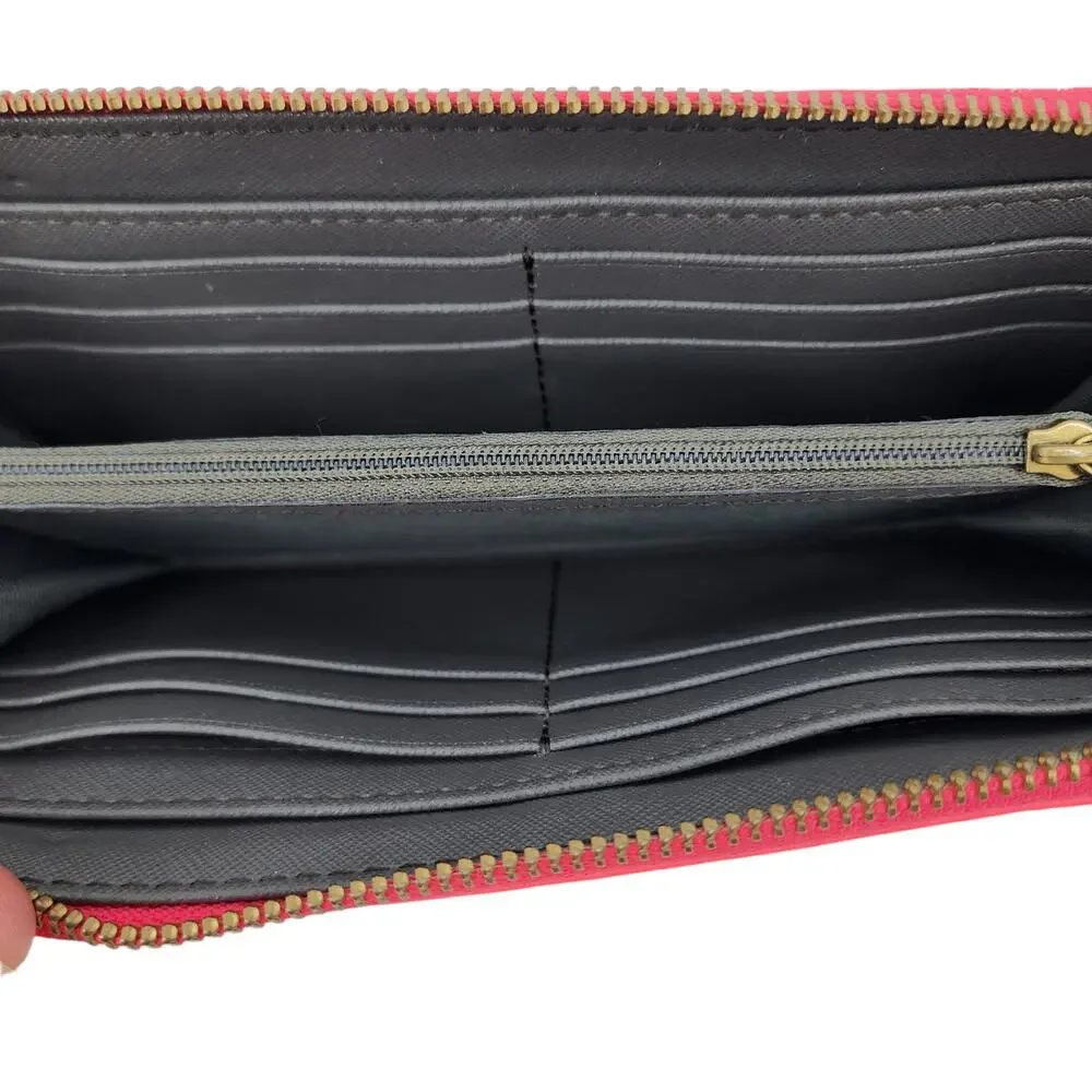 Fossil Neon Pink Jori Zip Leather 12 Card Slot Front Slot Wallet 8x4
